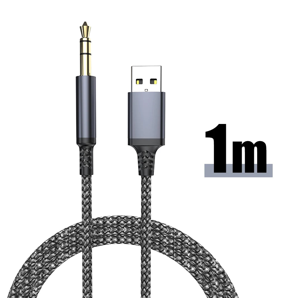 USB to 3.5mm Aux Audio Cable - Male to Male Stereo Adapter for Car & PC