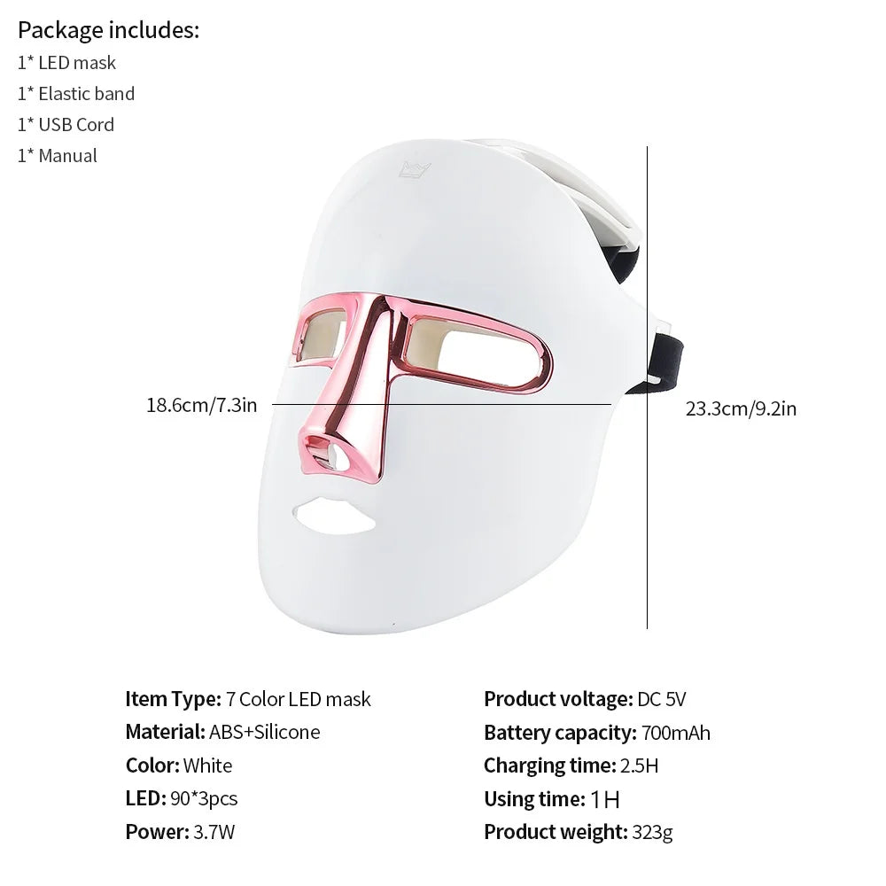 7 Color LED Face & Neck Mask - Anti-Aging Light Therapy