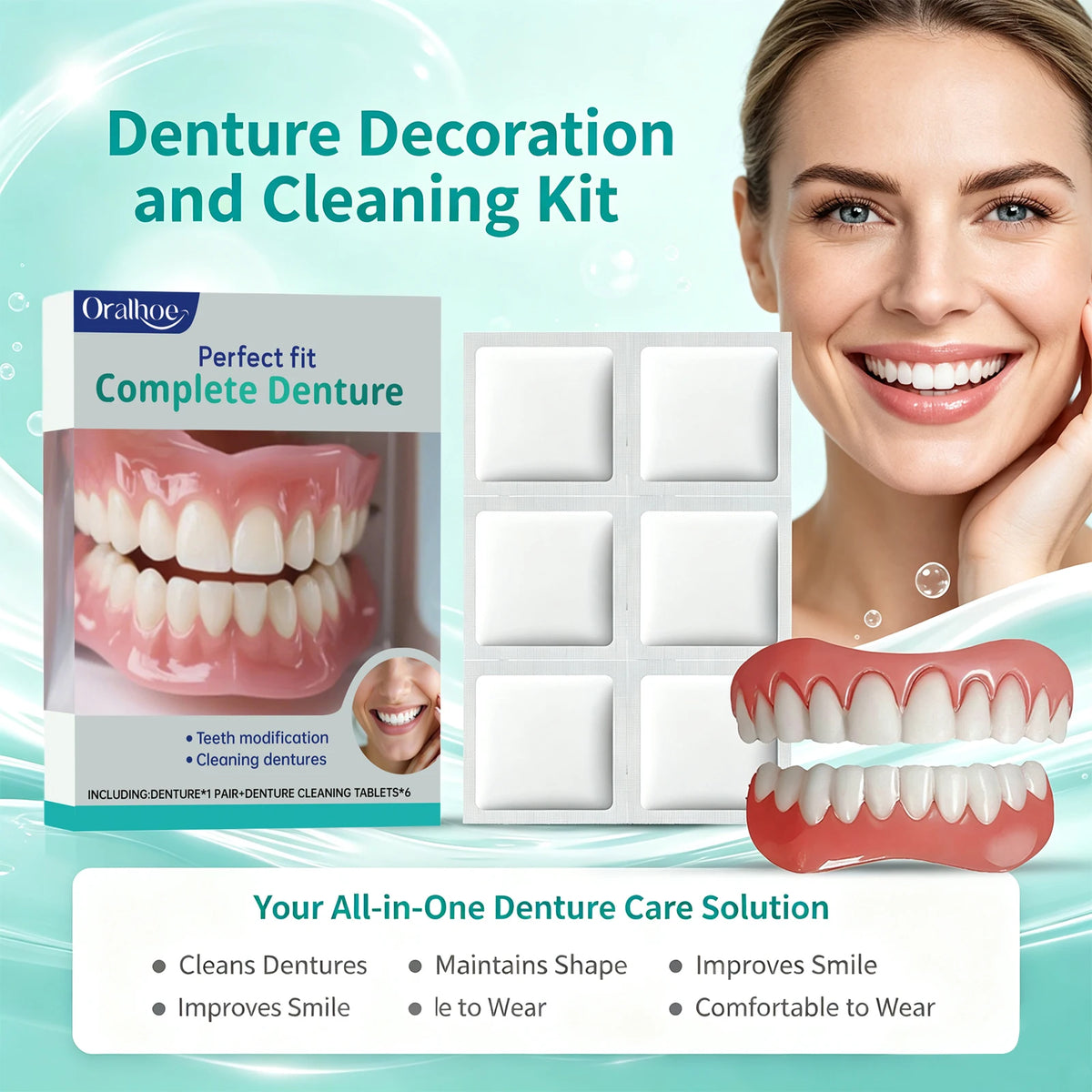 Cosmetic Temporary Denture Kit - Realistic Upper & Lower Smile Veneer