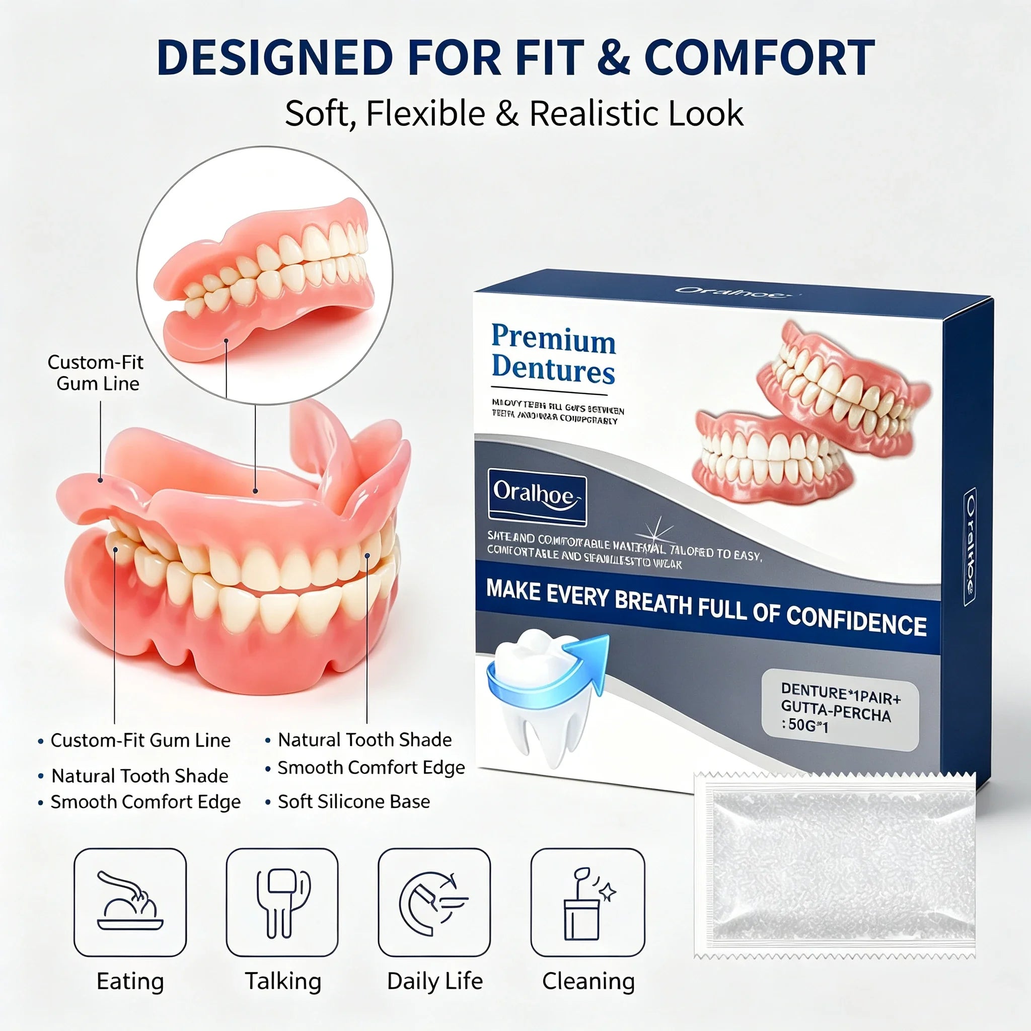 Natural Silicone Cosmetic Teeth Covers - Full Upper & Lower Denture Set - 5