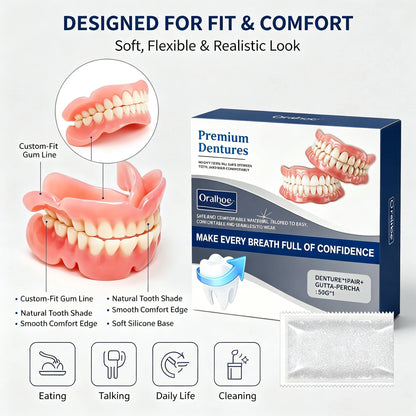 Natural Silicone Cosmetic Teeth Covers - Full Upper & Lower Denture Set
