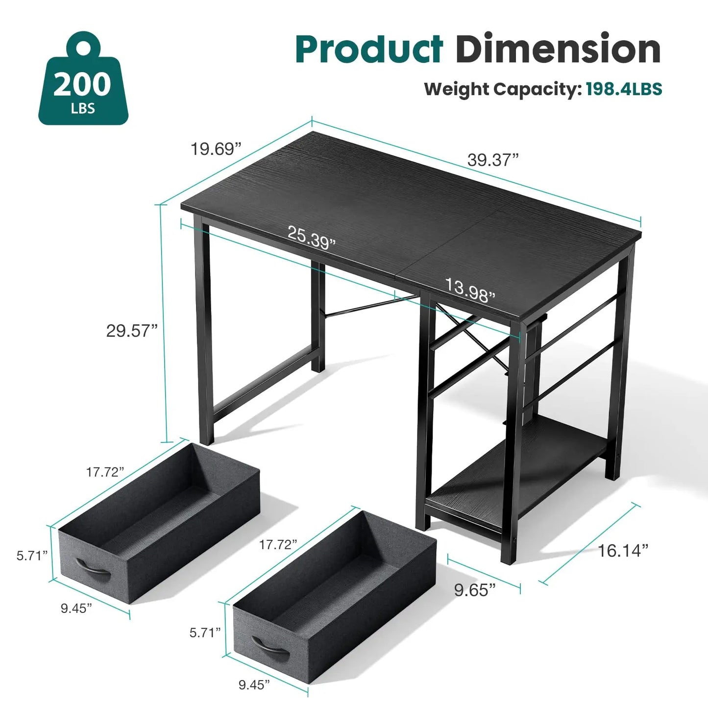 Modern 47-Inch Computer Desk with Reversible Storage Drawers for Home Office