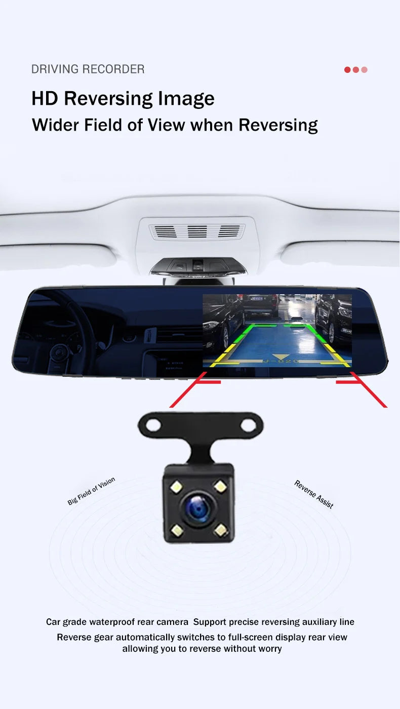 Dual Lens Rearview Mirror Dash Cam - HD 1080P Night Vision Car Recorder - 12