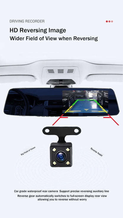 Dual Lens Rearview Mirror Dash Cam - HD 1080P Night Vision Car Recorder