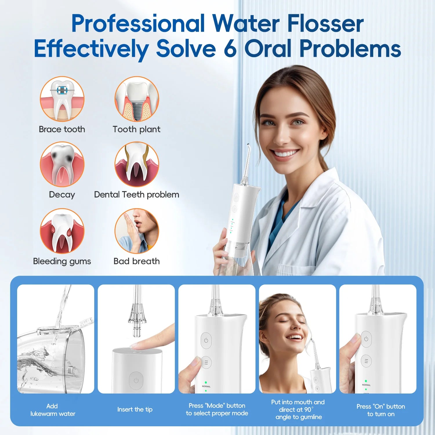 Portable Cordless Water Flosser - Rechargeable Oral Irrigator for Teeth Cleaning - 5