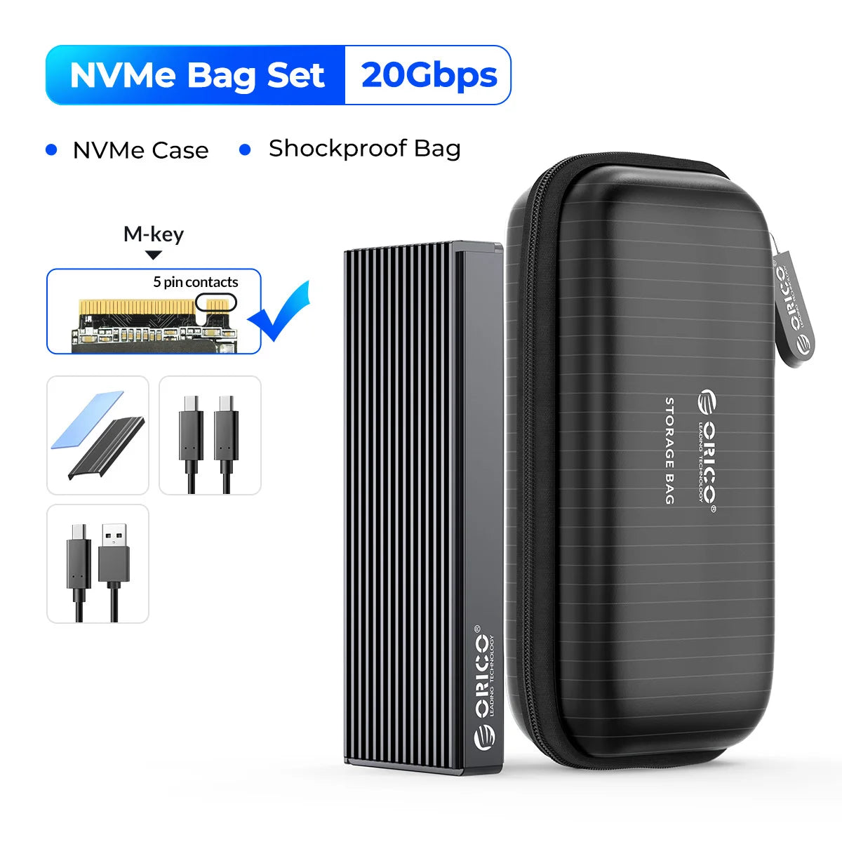 ORICO M.2 NVMe SATA SSD Enclosure - 10Gbps Portable External Drive Case - 37