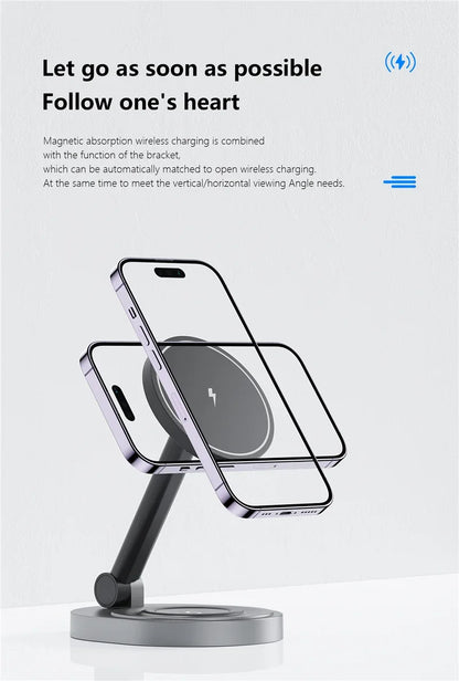 2-in-1 Foldable Magnetic Wireless Charging Station for iPhone & Apple Watch