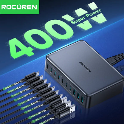 400W 10-in-1 GaN Desktop Charging Station - Fast Multi-Port Power Hub
