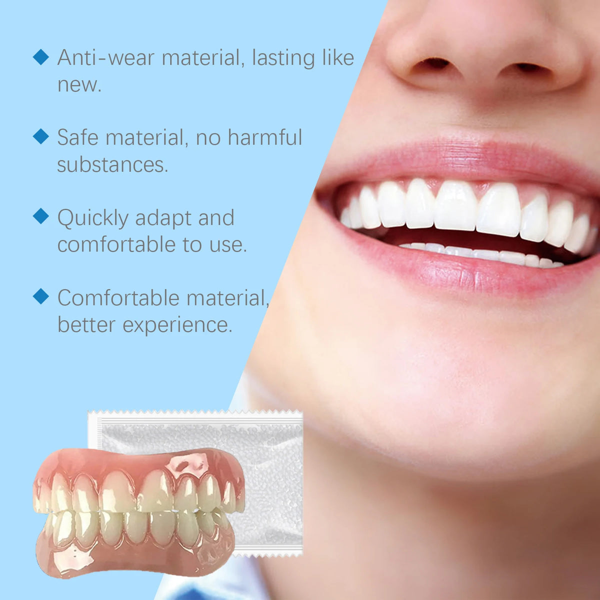 Comfortable Silicone Denture Set for Natural Looking Smile and Improved Chewing