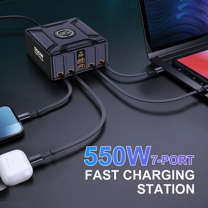 550W 7-in-1 GaN Fast Charging Station with 100W Retractable Cables