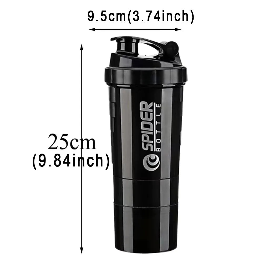 3-Layer Portable Protein Shaker Bottle - Leak-Proof Gym Mixing Cup - 6