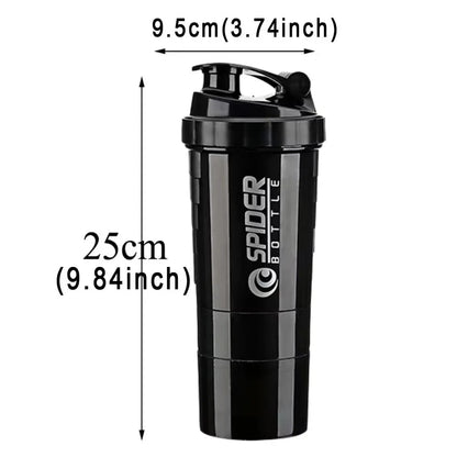 3-Layer Portable Protein Shaker Bottle - Leak-Proof Gym Mixing Cup
