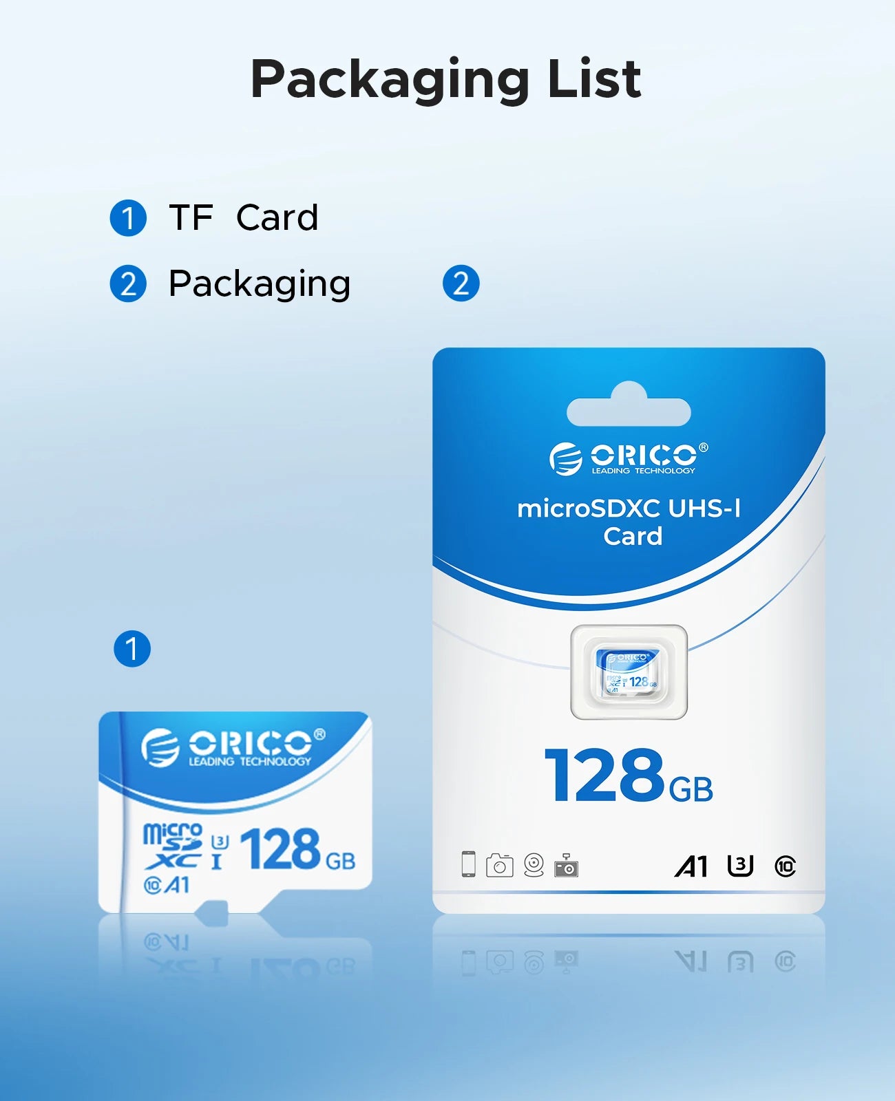 ORICO 128GB Micro SD Card - High-Speed UHS-I V30 for 4K Video & Cameras - 18
