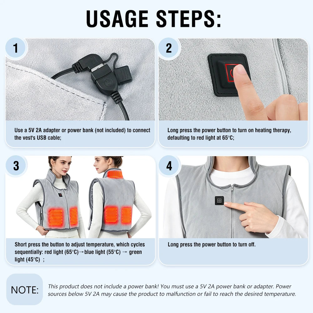 Electric Heated Warming Vest with 5 Heating Zones & 3 Temperature Levels - 14