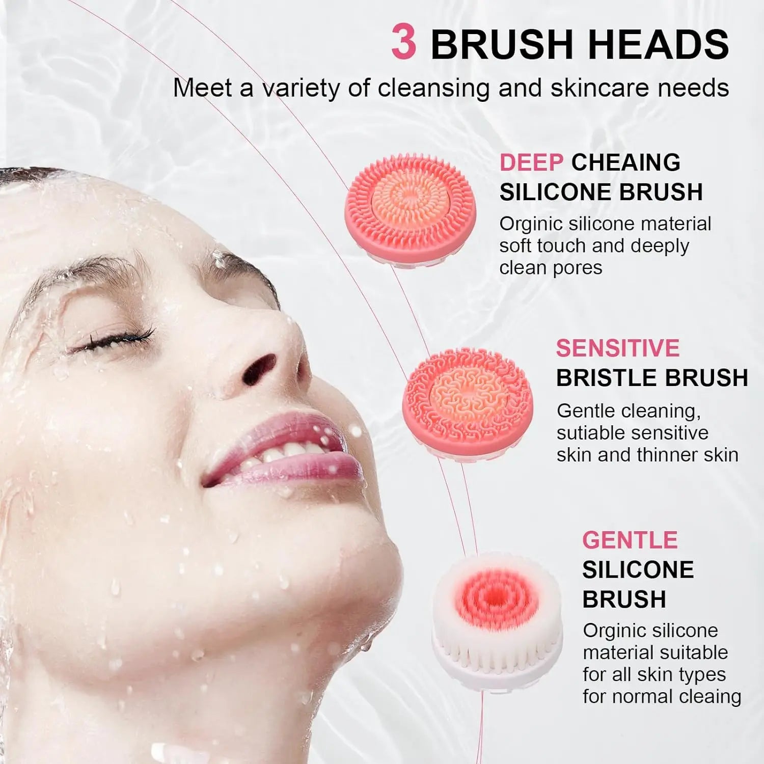 3-in-1 Waterproof Electric Facial Cleansing Brush & Exfoliating Face Massager - 12