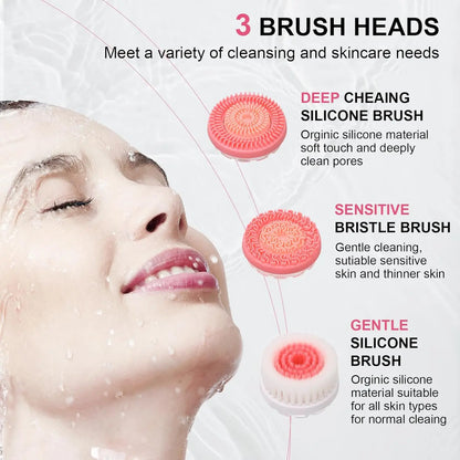 3-in-1 Waterproof Electric Facial Cleansing Brush & Exfoliating Face Massager