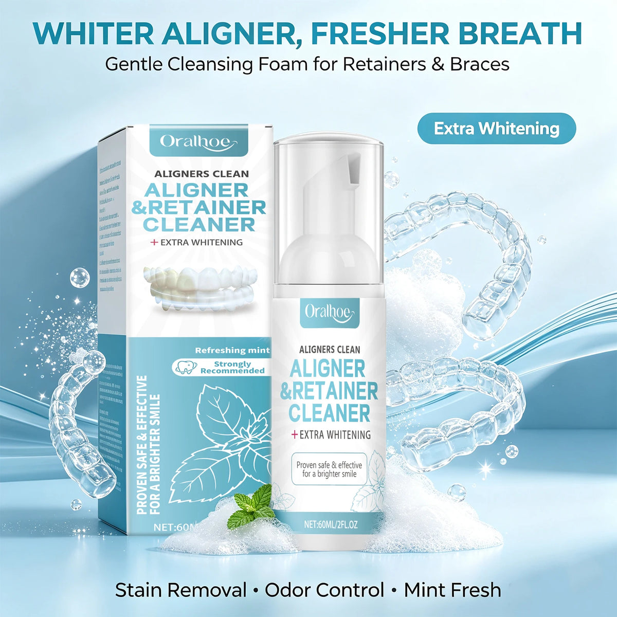 Aligner and Retainer Cleaning Foam Mousse with Whitening Effect