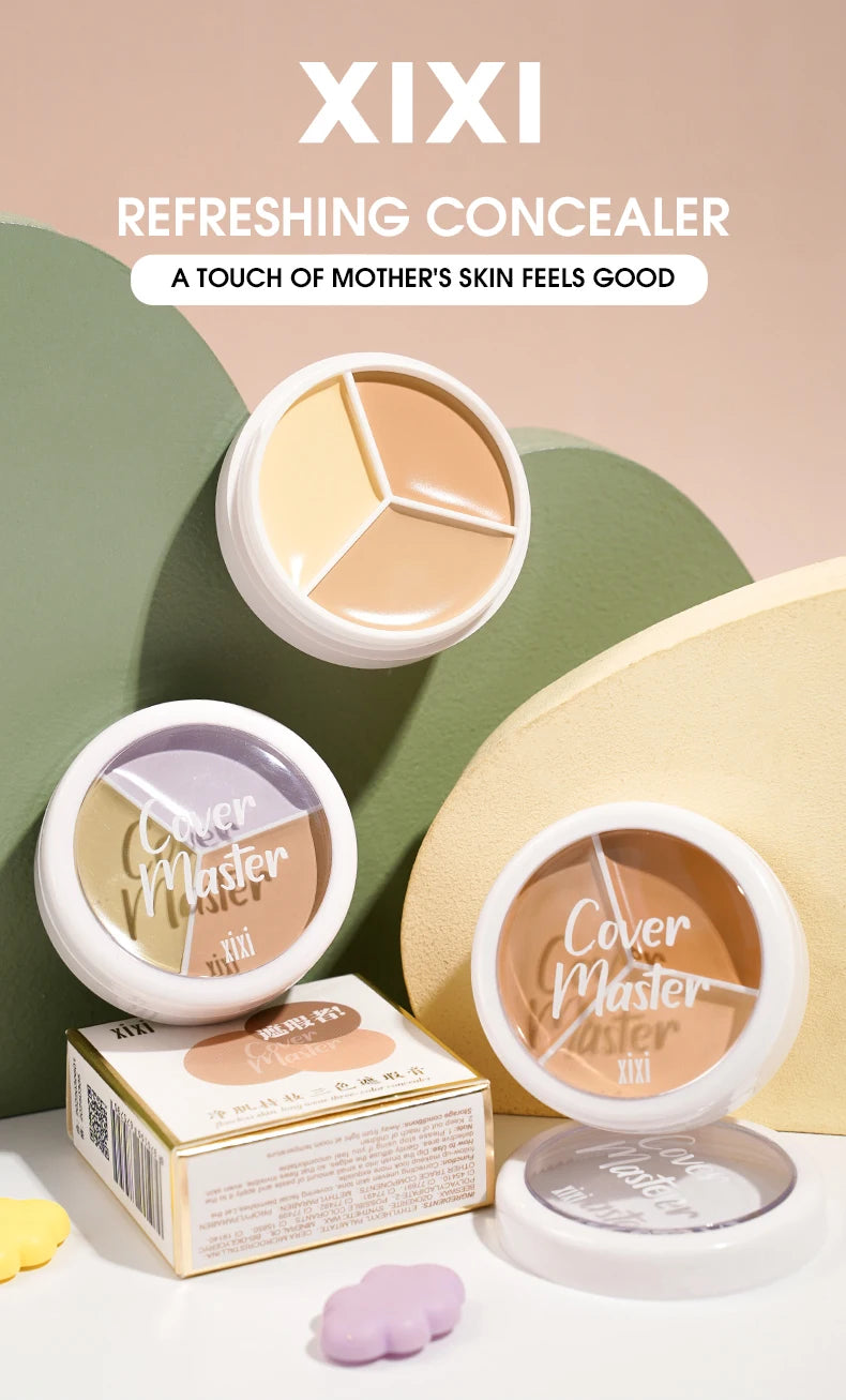 3-Color Cream Concealer Palette for Flawless Skin & Dark Circles - 7