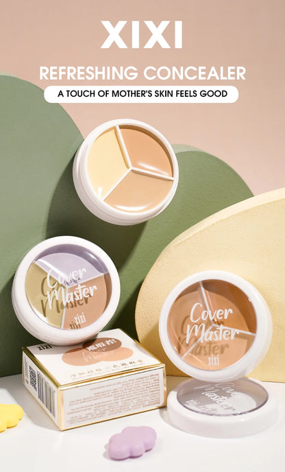 3-Color Cream Concealer Palette for Flawless Skin & Dark Circles