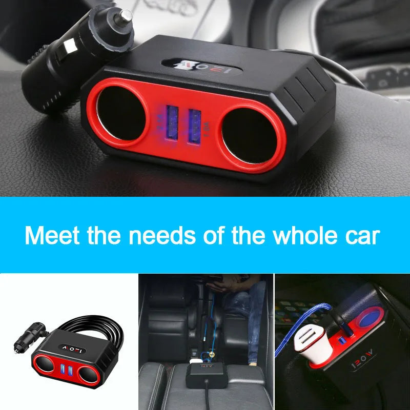 120W 4-in-1 Car Charger Adapter - Fast Multi-Port USB Power Splitter