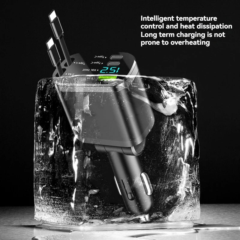 5-in-1 Retractable Car Charger - Fast PD Charging for All Devices - 10