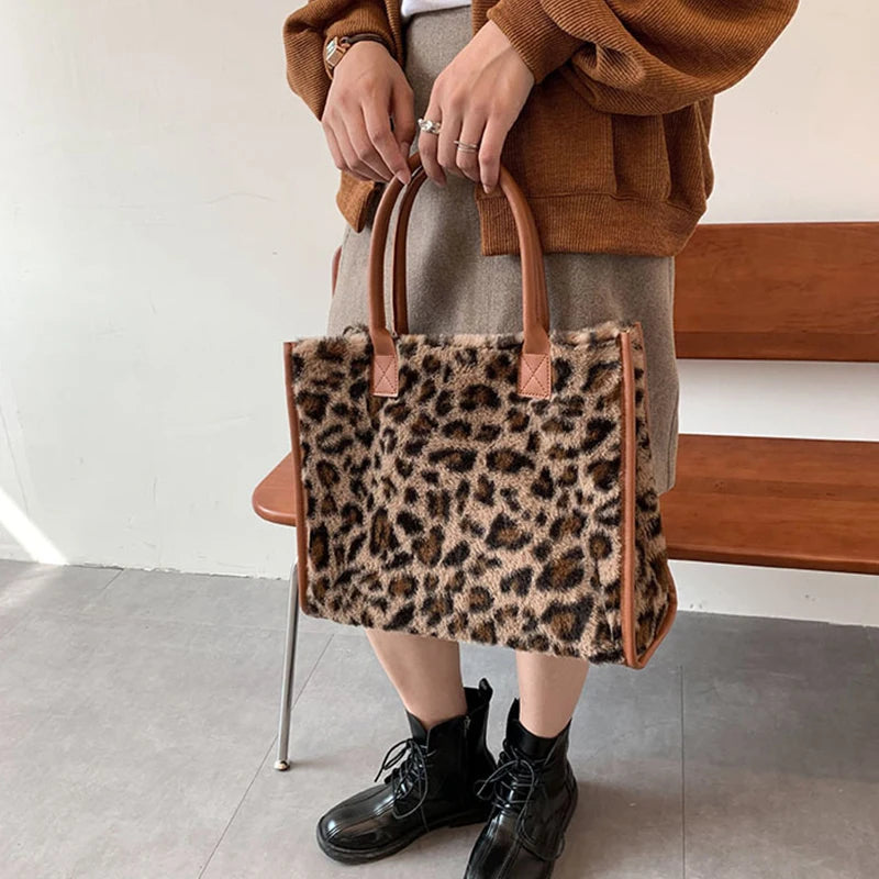 Luxury Fluffy Animal Print Tote
