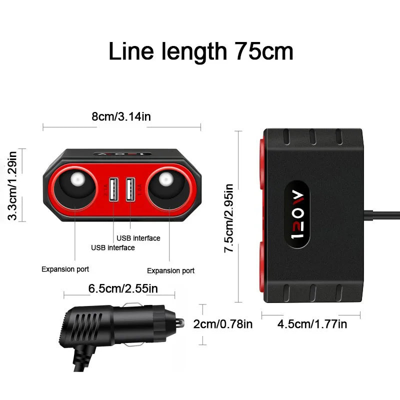 120W 4-in-1 Car Charger Adapter - Fast Multi-Port USB Power Splitter - 2