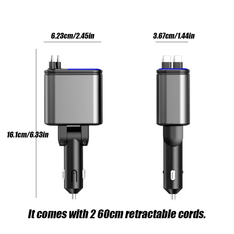 4-in-1 Retractable Car Charger 180W Fast Charging Adapter for All Phones - 9