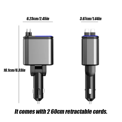 4-in-1 Retractable Car Charger 180W Fast Charging Adapter for All Phones