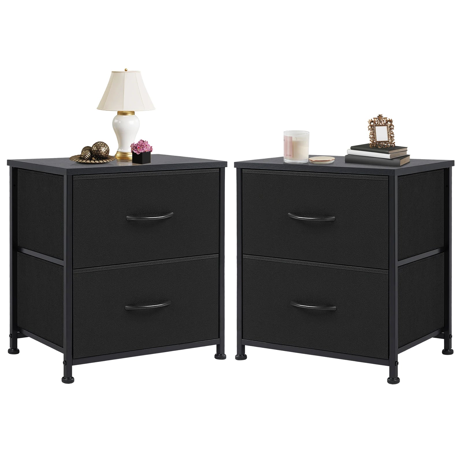Modern 2-Drawer Nightstand with Fabric Storage Drawers – Bedroom Side Table - 26