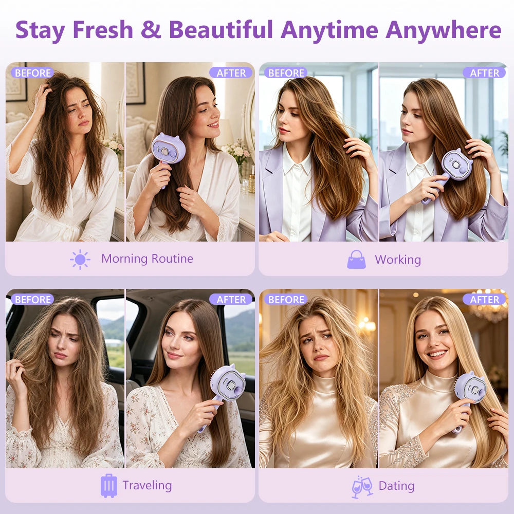Electric Mist Spray Massage Hair Comb with Red Light Therapy & Detangler - 14