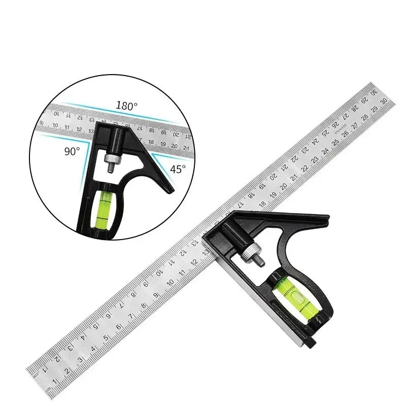 300mm Stainless Steel Combination Square Ruler - Adjustable Angle Gauge - 11