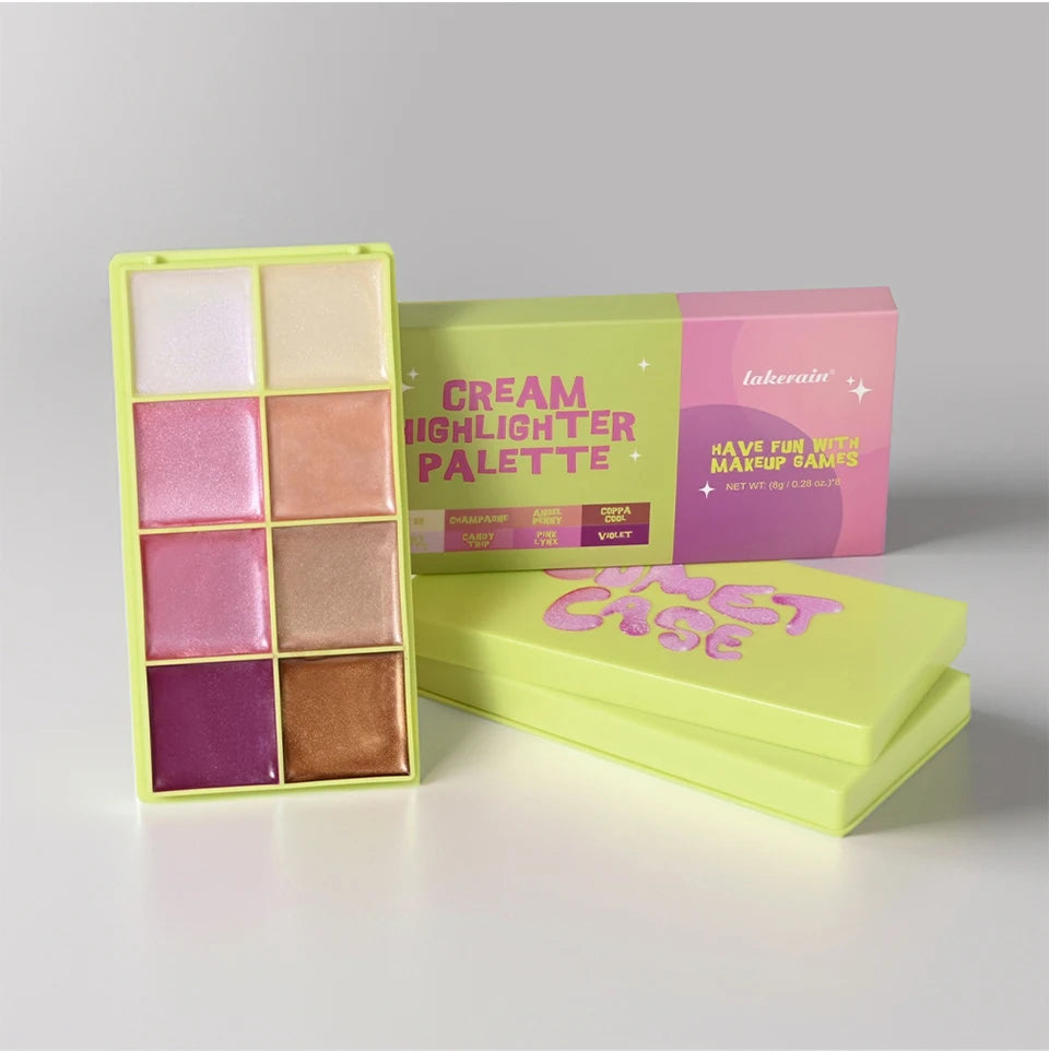 8-Color Cream Blush & Highlighter Palette | Long-Lasting Glow