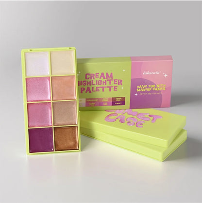8-Color Cream Blush & Highlighter Palette | Long-Lasting Glow