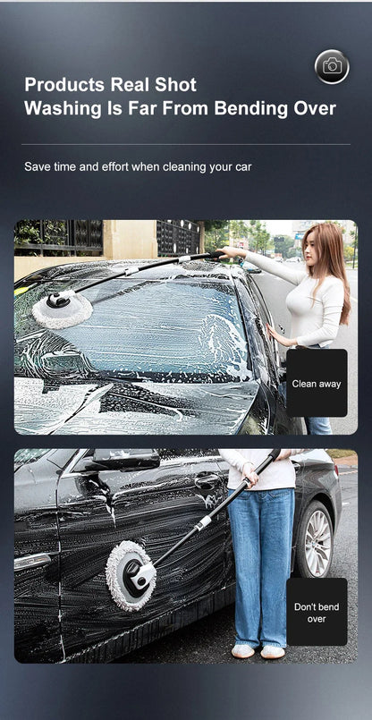 Telescopic Car Wash Mop with 15° Curved Handle & Microfiber Brush
