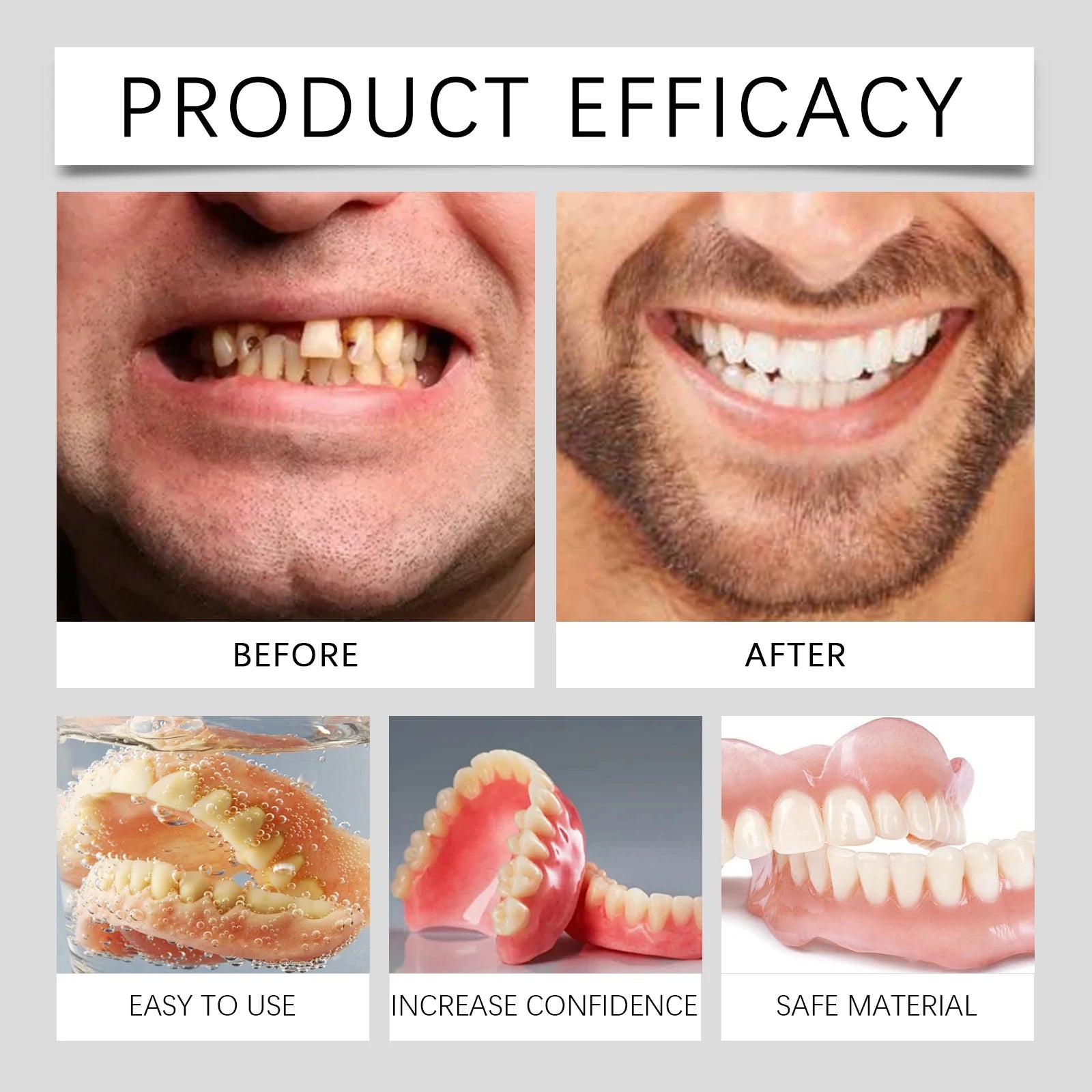 Temporary Silicone Dental Veneers - Custom Fit Comfortable False Teeth Set - 4