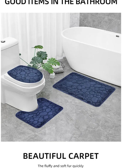 3-Piece Cobblestone Bath Mat Set - Non-Slip & Absorbent