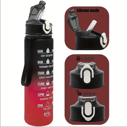 Motivational 750ml Sports Water Bottle with Time Marker & Leak-Proof Straw