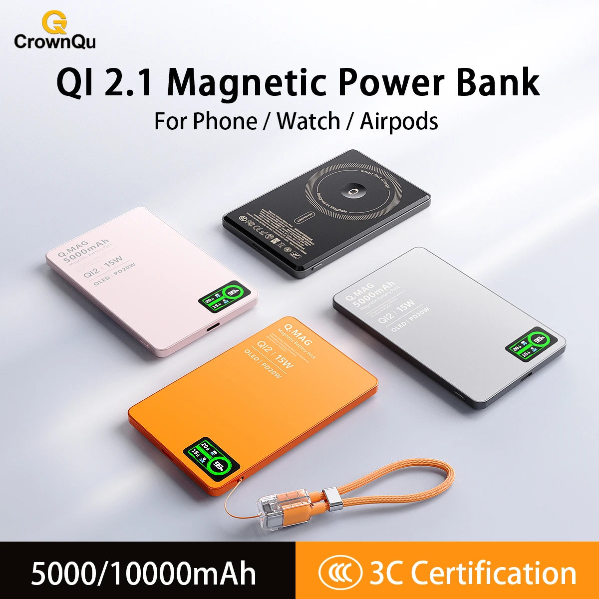 Magnetic Qi2.1 Wireless Power Bank 20W Fast Charger for iPhone & Watch - 7