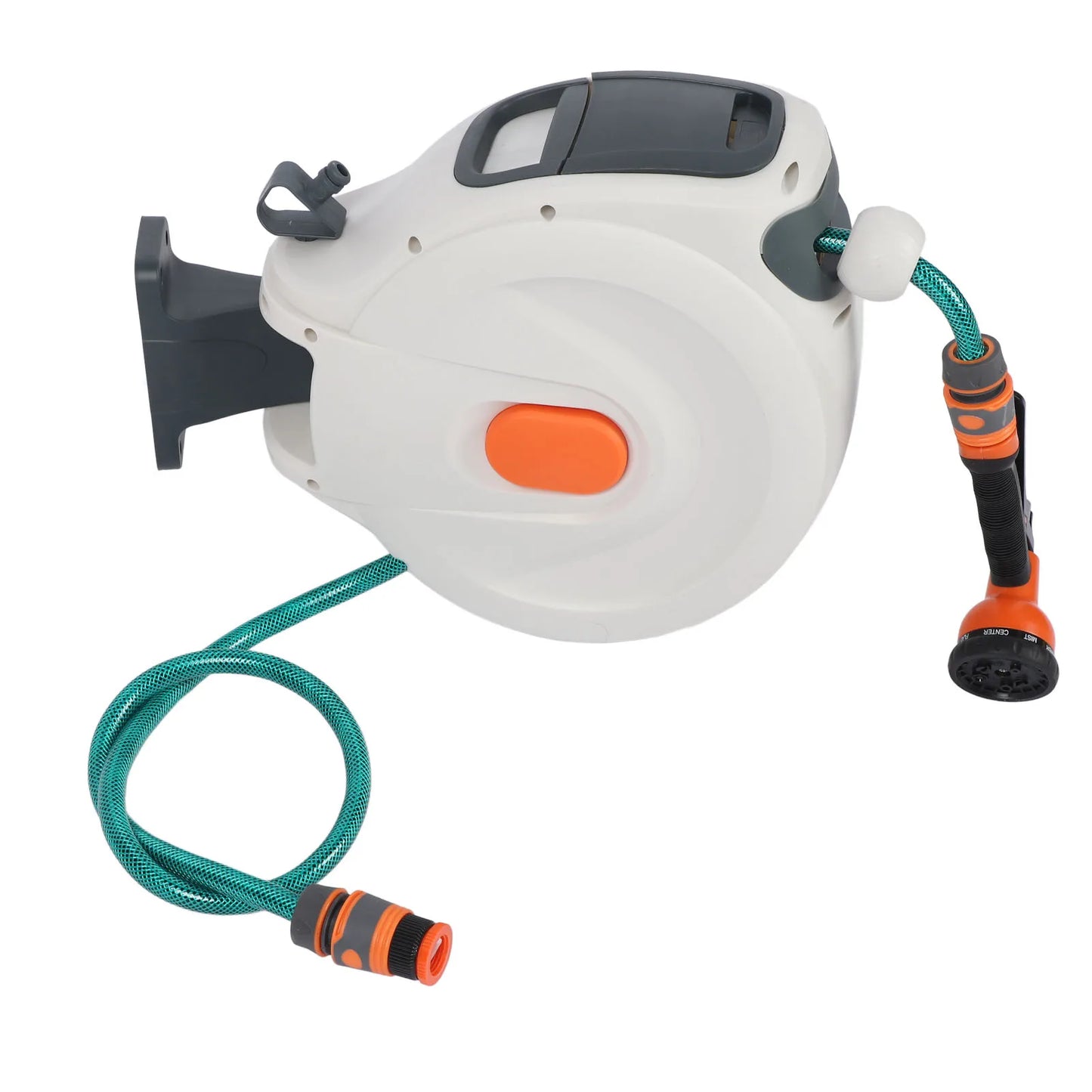 Retractable Garden Hose Reel 10m with 8-Pattern Spray Nozzle & Auto-Rewind