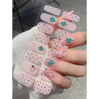 Christmas Snowflake Semi-Cured Gel Nail Wraps - Long-Lasting Holiday Nail Art Decals