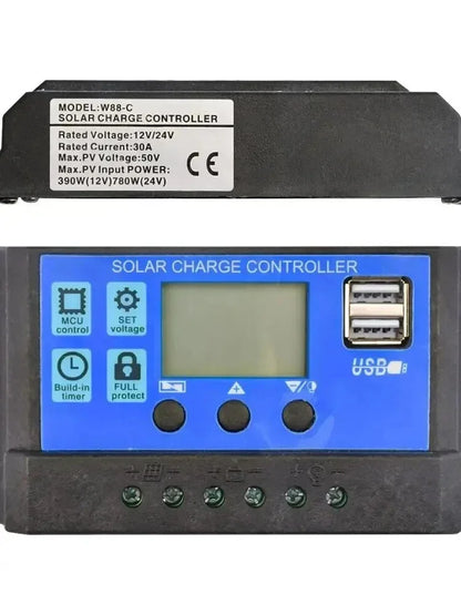 12V/24V PWM Solar Charge Controller with LCD Display & Dual USB Ports