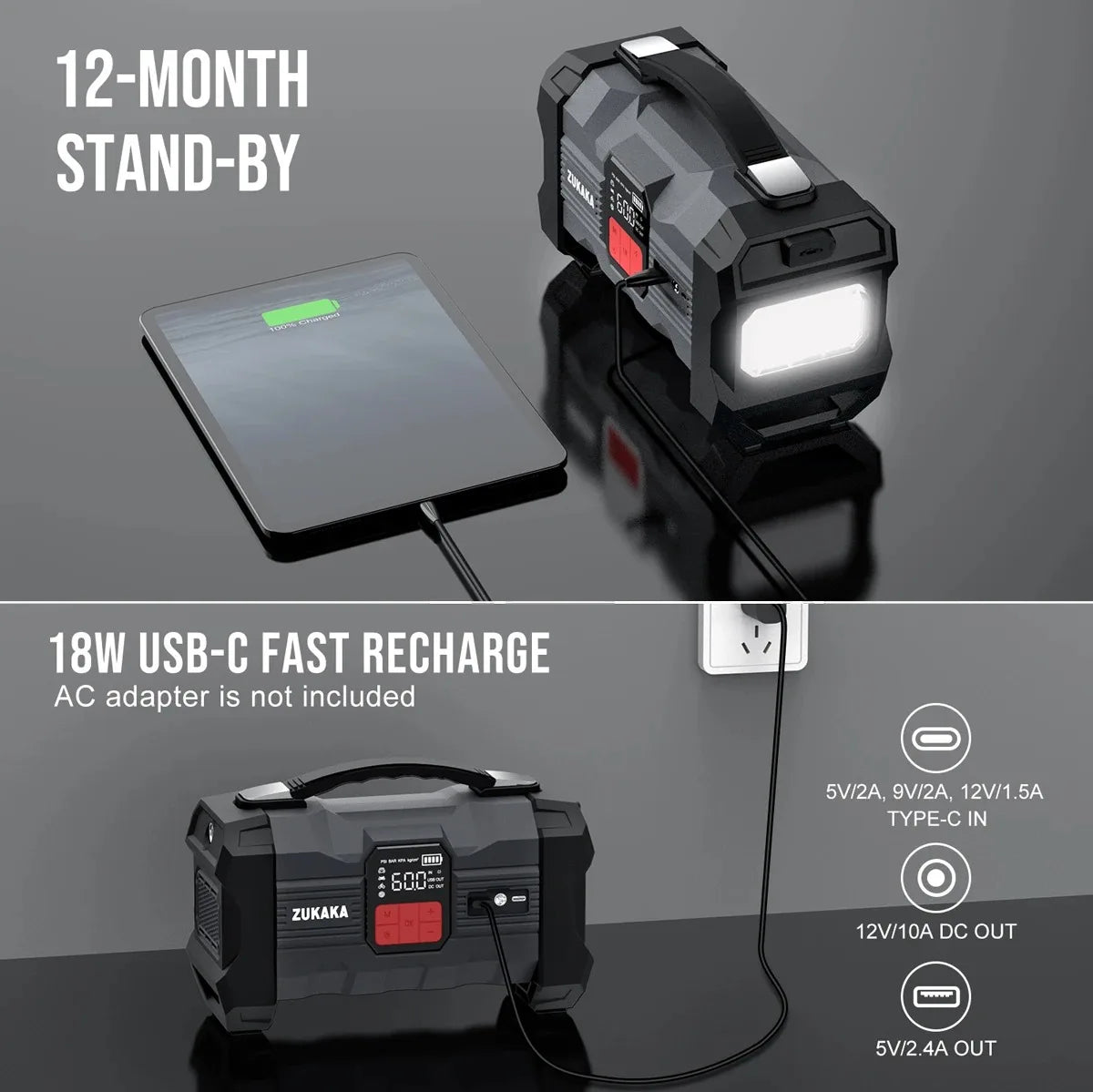 26800mAh Portable Car Jump Starter with 150PSI Air Compressor & Power Bank - 4