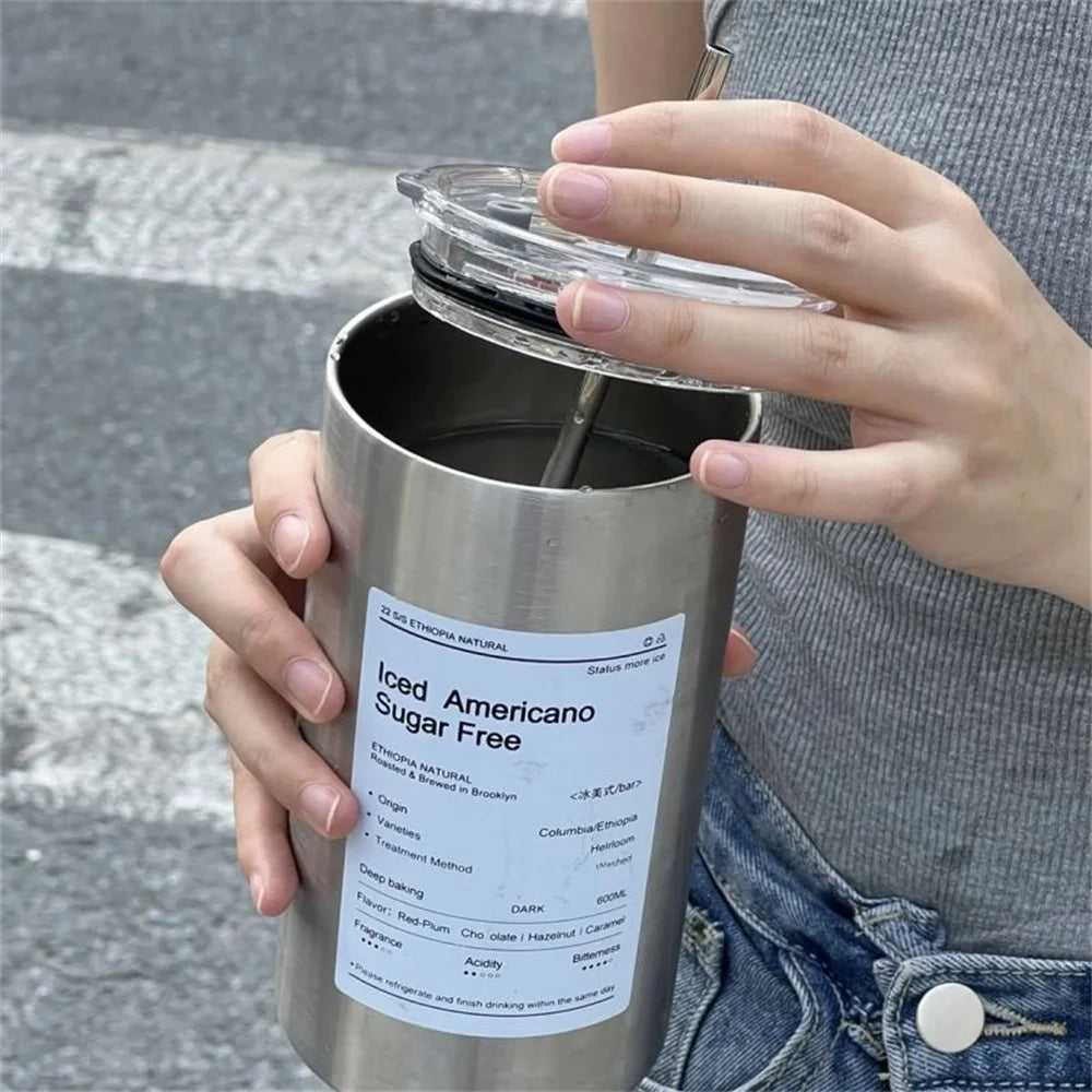 600ml Insulated Stainless Steel Coffee Mug with Straw – Portable Travel Cup - 4