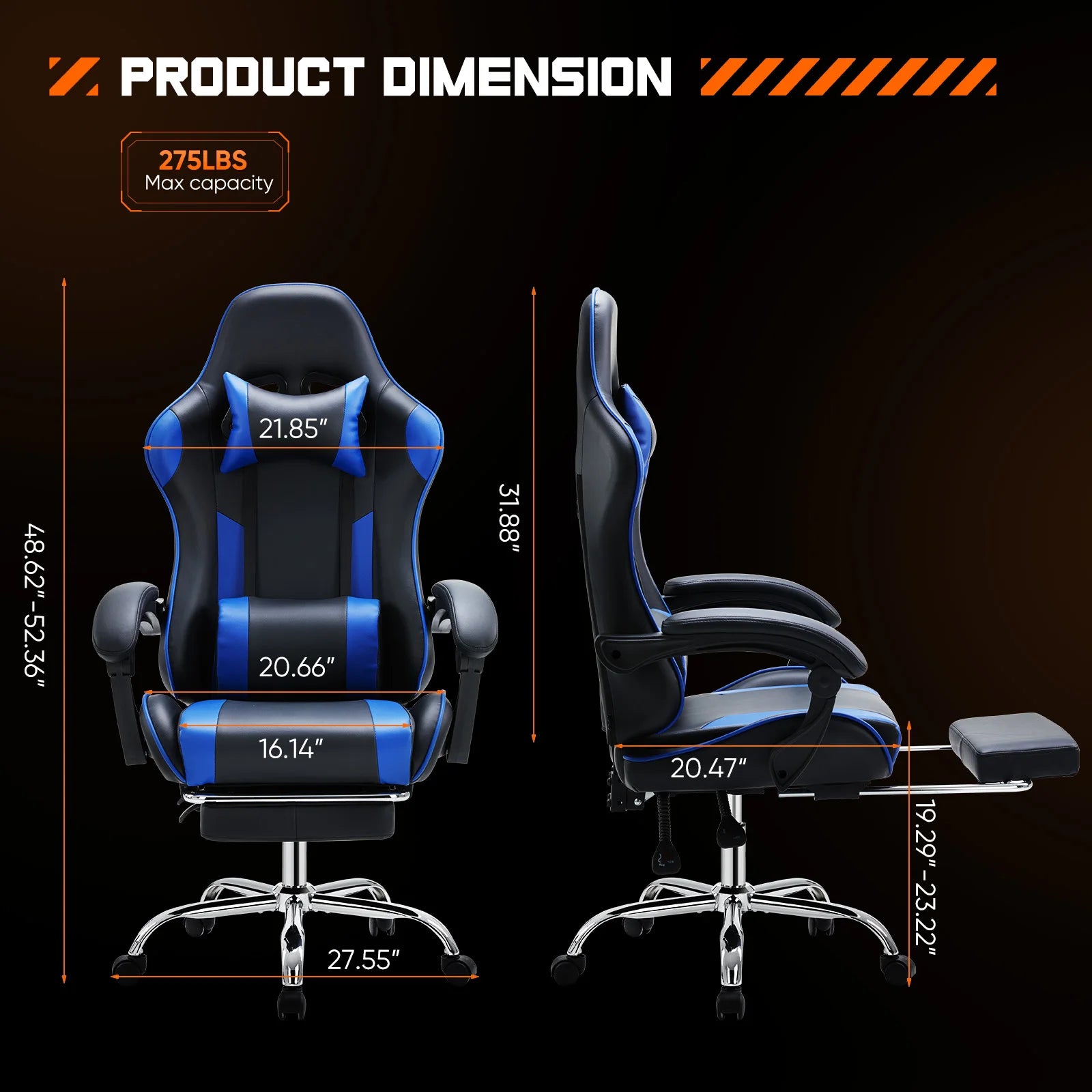 Ergonomic Racing Gaming Chair - Adjustable PU Leather Office Computer Chair - 3