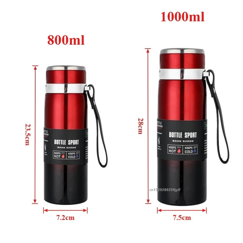 Insulated Stainless Steel Vacuum Flask - 800ml/1000ml Thermal Water Bottle