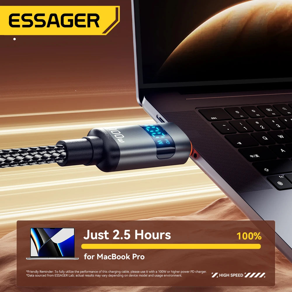 100W USB-C to USB-C Fast Charging Cable with LED Display - 4