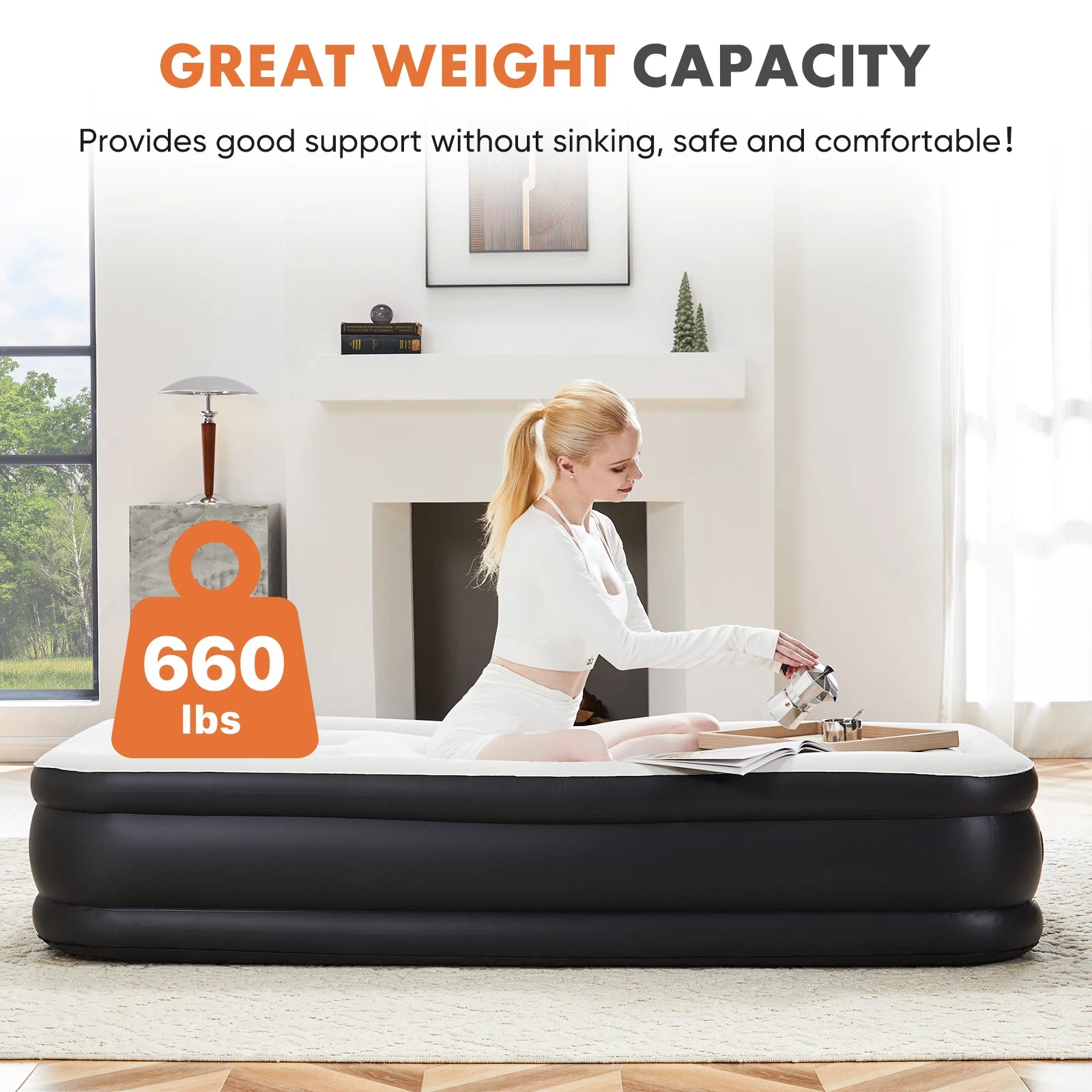Premium Queen Size Air Mattress with Built-in Electric Pump & Flocked Top - 5