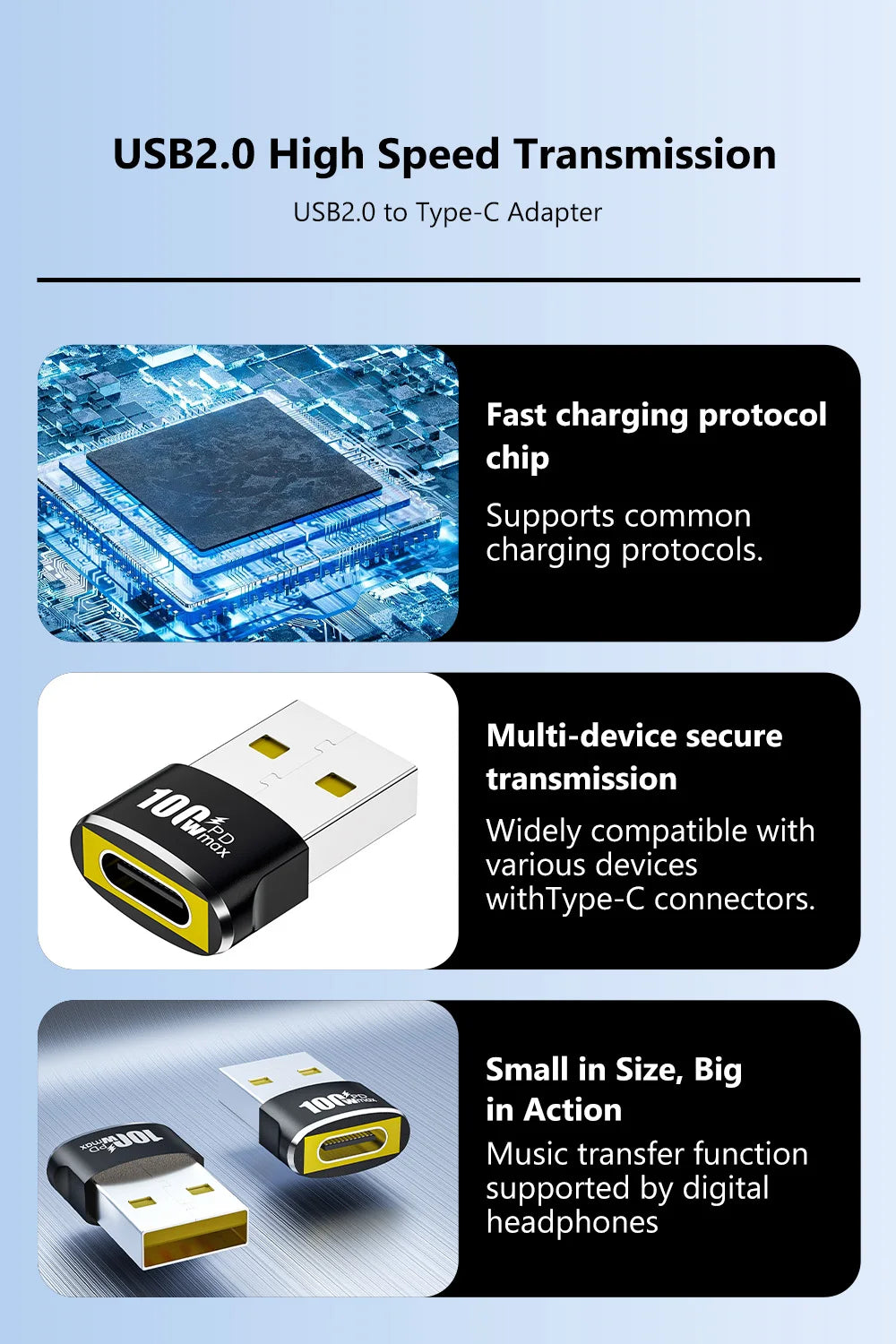USB A Male to USB C Female OTG Adapter - 100W Fast Charging & Data Converter