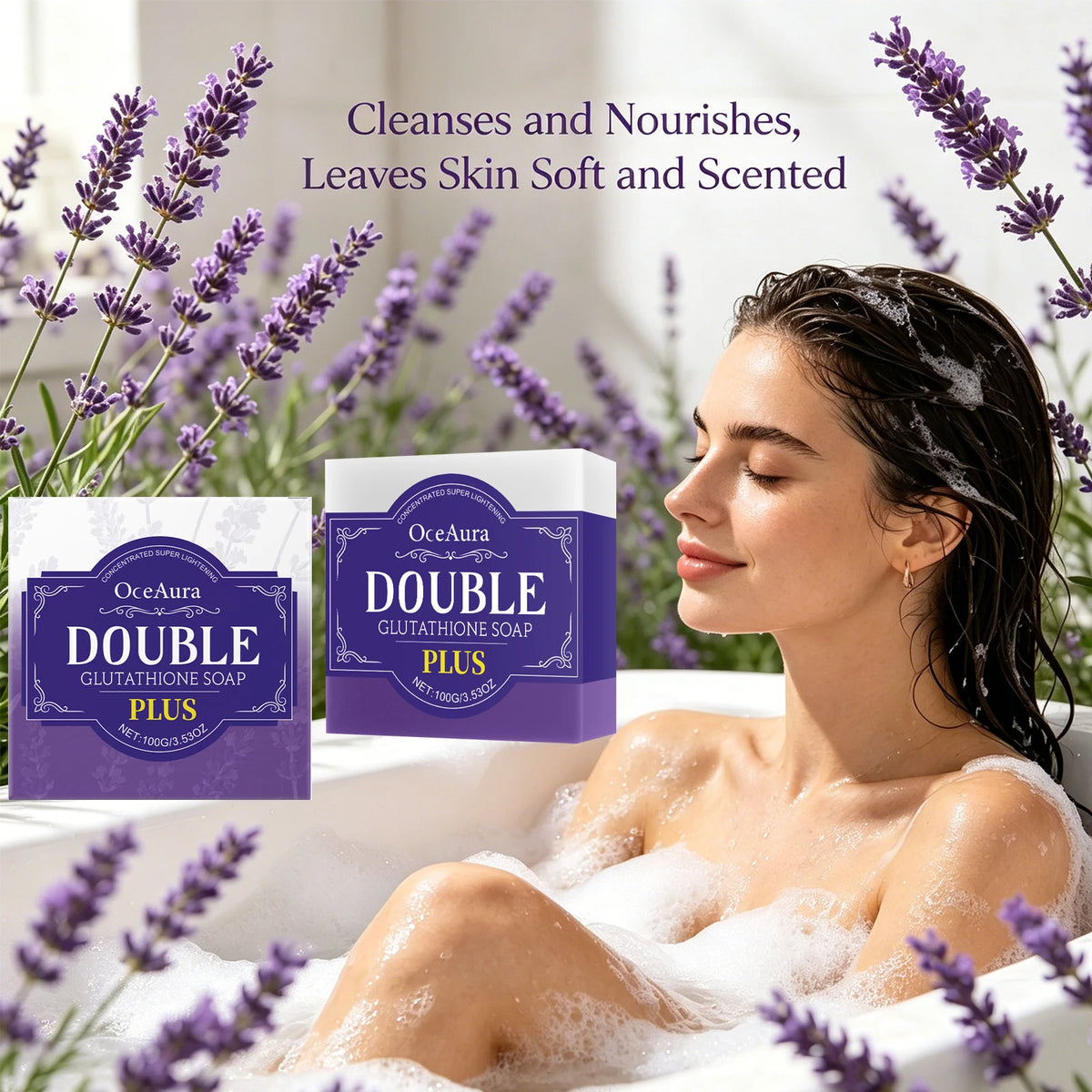 Lavender Double Glutathione Whitening Soap Bar for Deep Cleansing & Skin Brightening